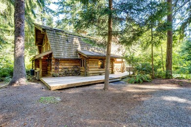 Luxe PNW Log Cabin with Fireplace and Waterfront Deck