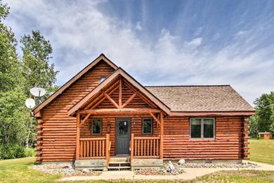 Rapid River Log Cabin with Loft on 160 Scenic Acres!