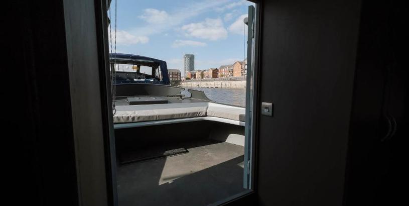 Boat Luxury Wide Beam Canal Boat in the Liverpool Docks